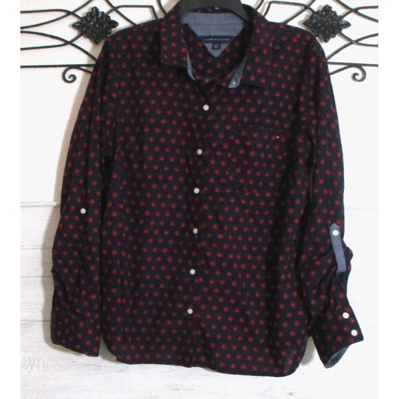 Tommy Hilfiger Tops - Tommy Hilfiger Button Up Women's Top Size L Long Sleeve Blue Floral
